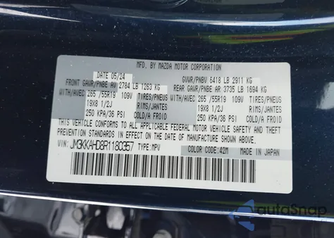 2024 Mazda Cx-90 3.3 Turbo Select z USA, uszkodzony, nr VIN JM3KKAHD8R1180357